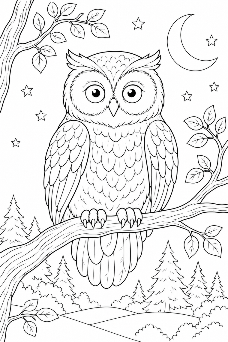 Owl coloring page line art