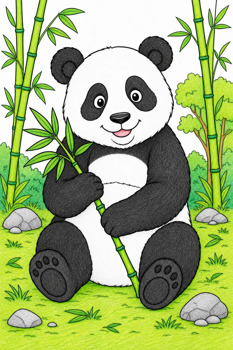 Example of the panda coloring page colored in