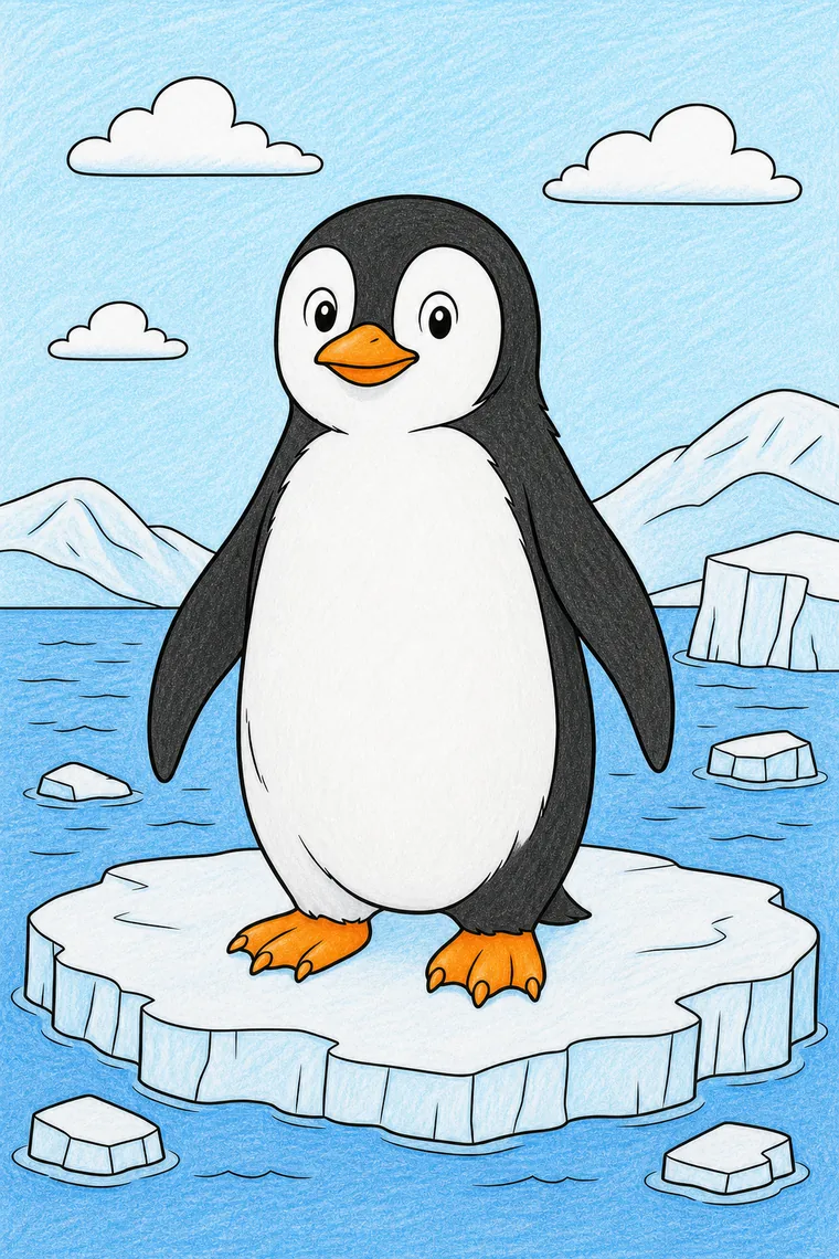 Example of the penguin coloring page colored in