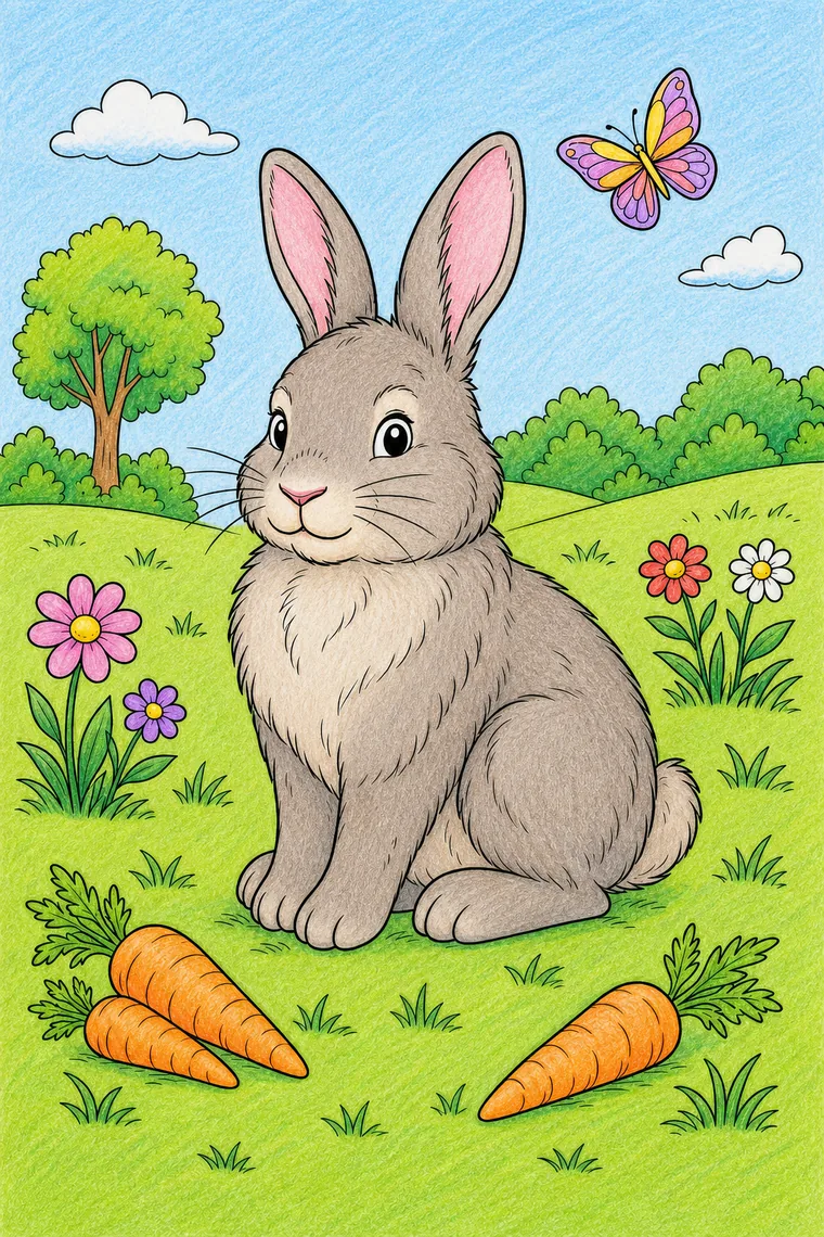 Example of the rabbit coloring page colored in