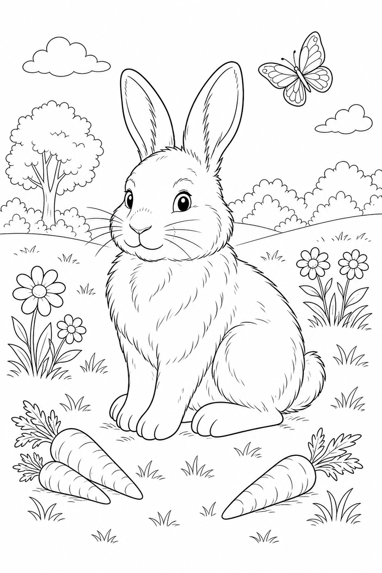 Rabbit coloring page line art