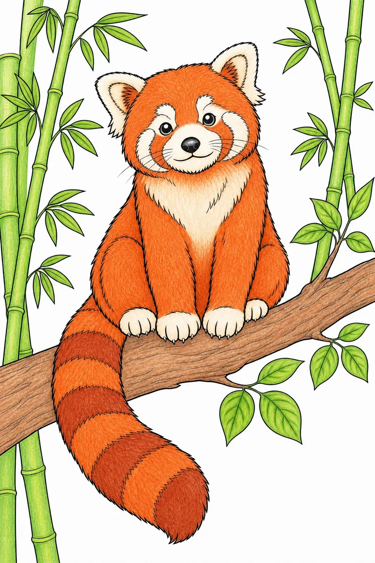 Example of the red panda coloring page colored in
