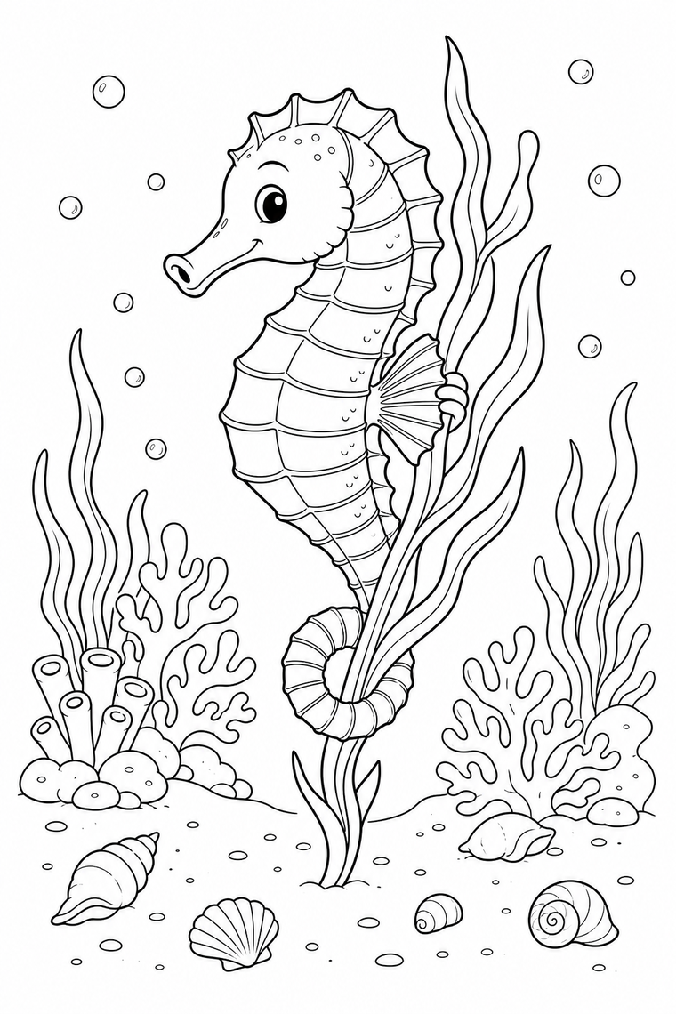 Seahorse coloring page line art