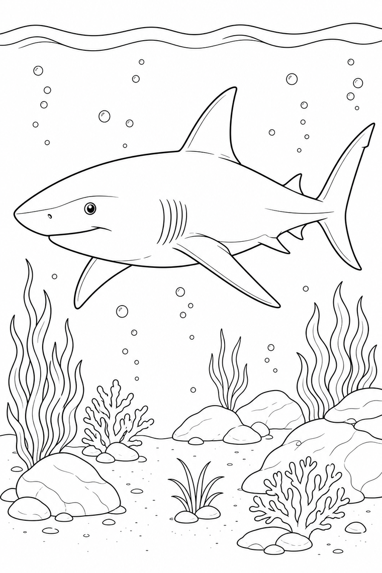 Shark coloring page line art