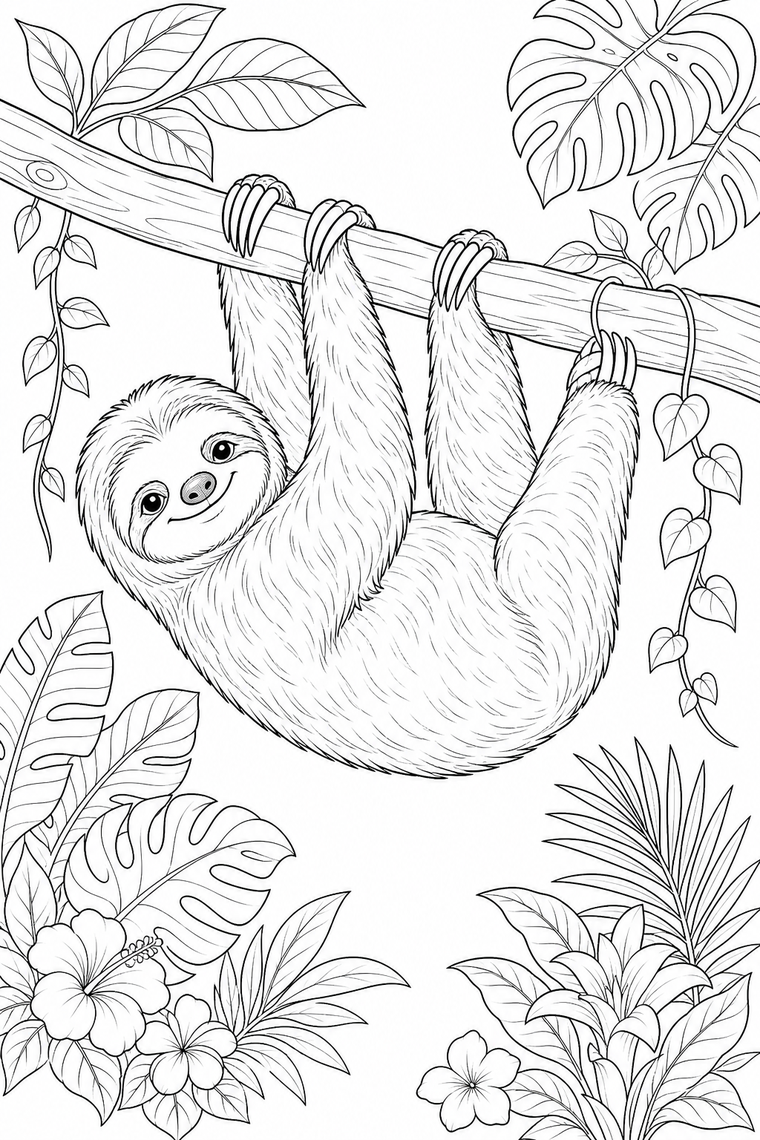 Sloth coloring page line art
