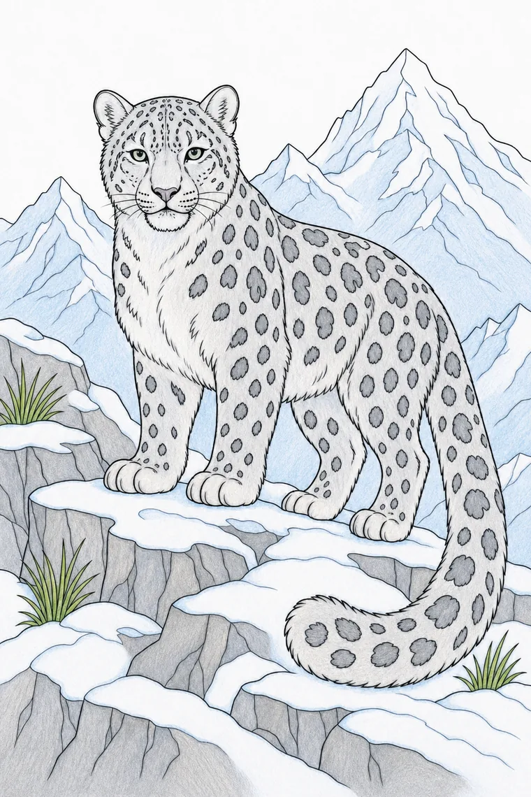 Example of the snow leopard coloring page colored in