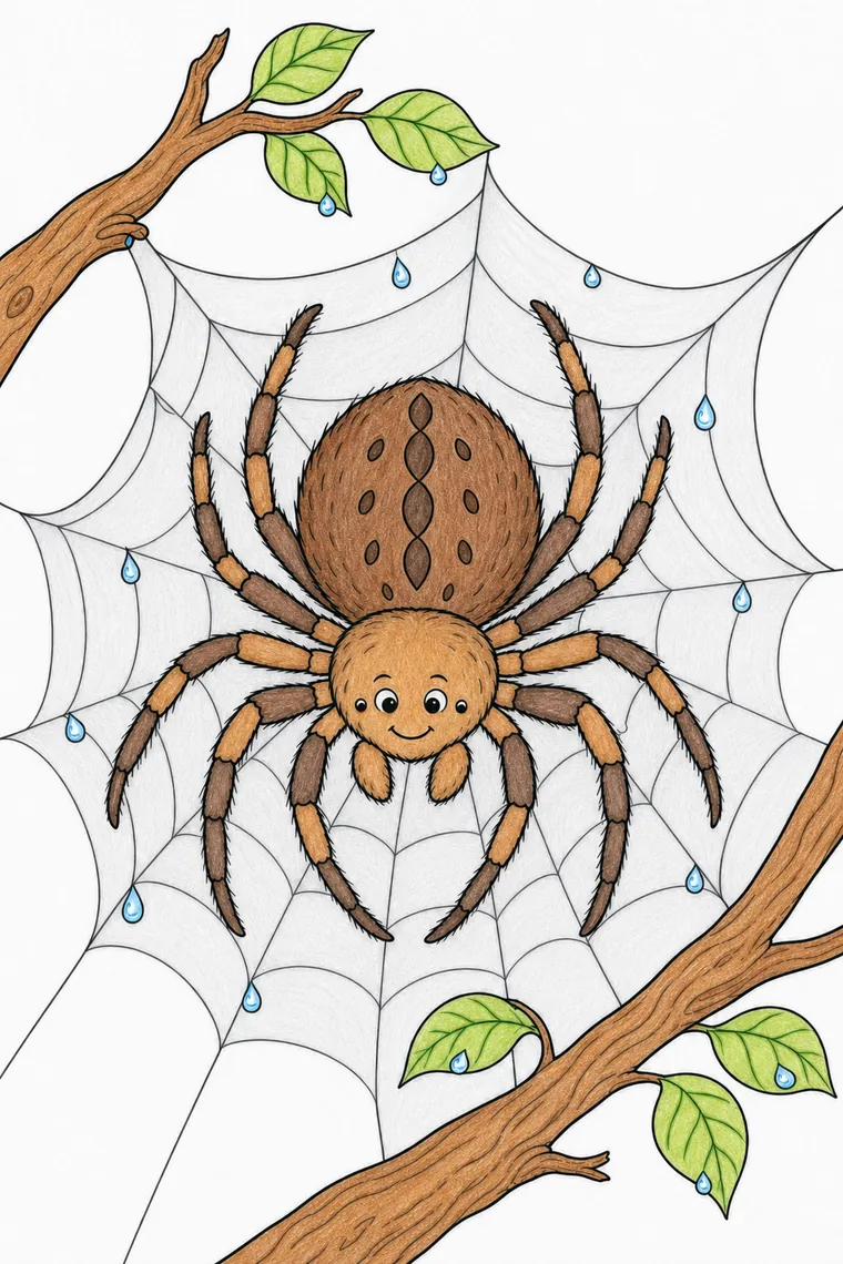 Example of the spider coloring page colored in