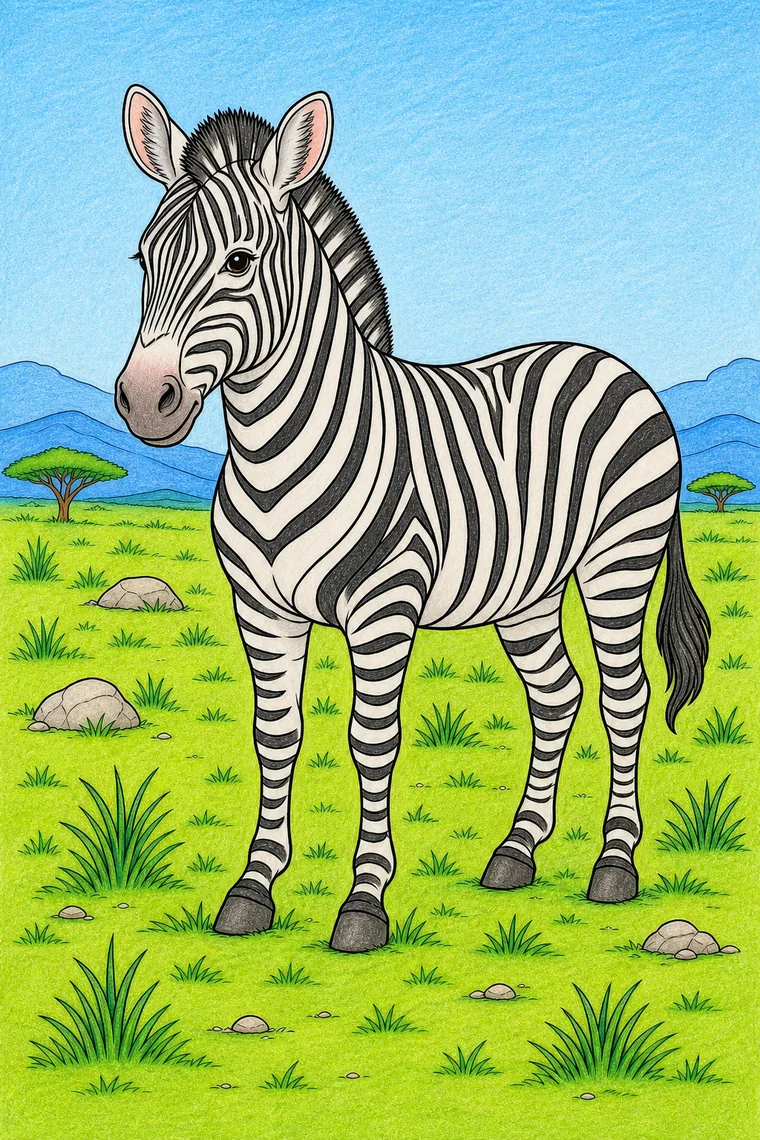 Example of the zebra coloring page colored in