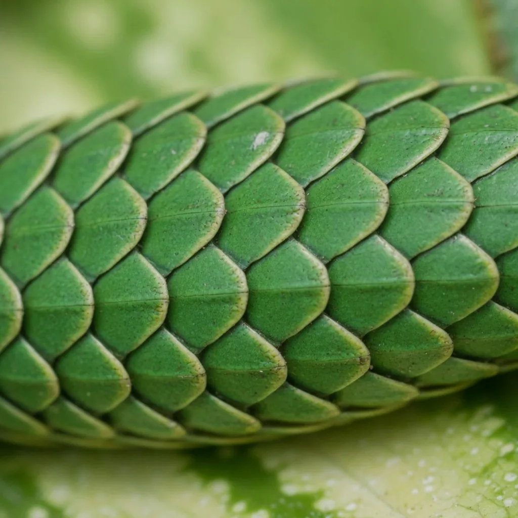 Close-up of bright green lizard scales, showing the overlapping keratin plates in vivid detail
