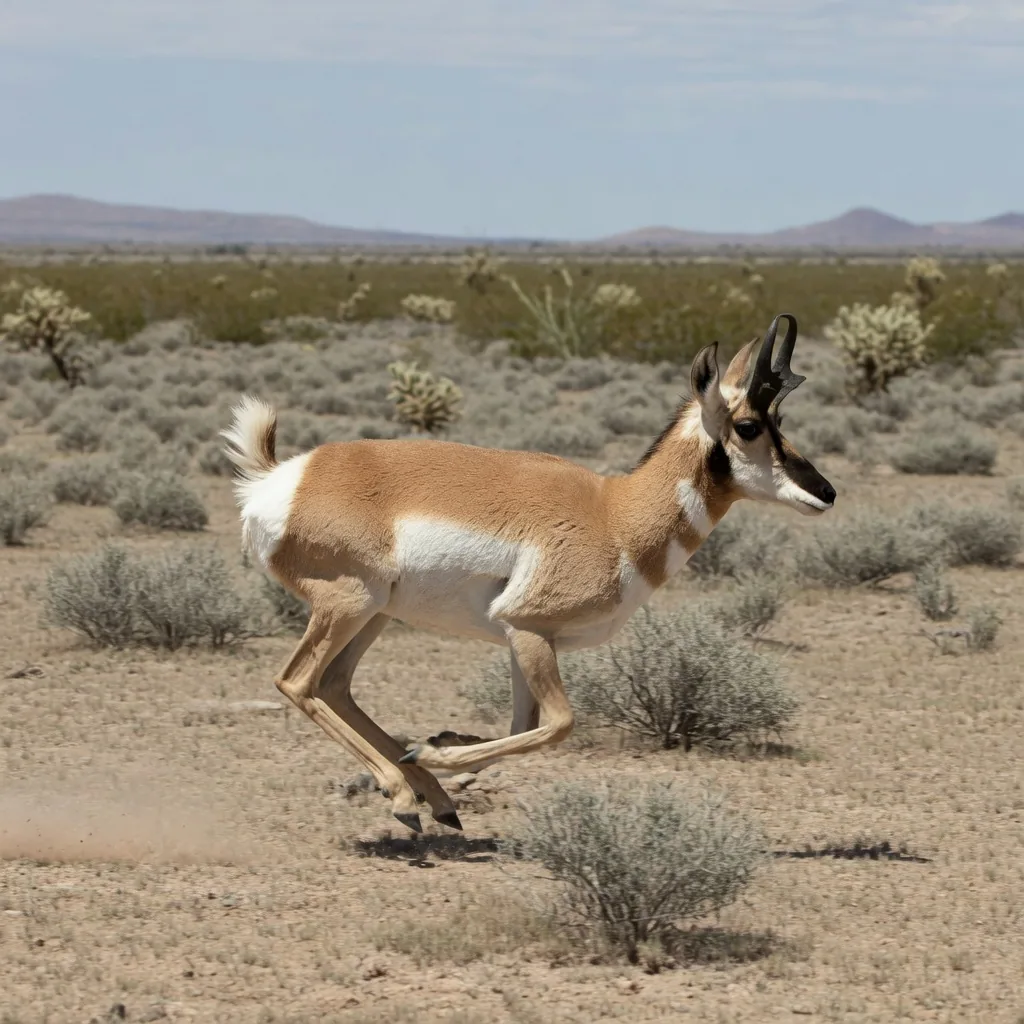 Sonoran pronghorn antelope sprinting across desert flats