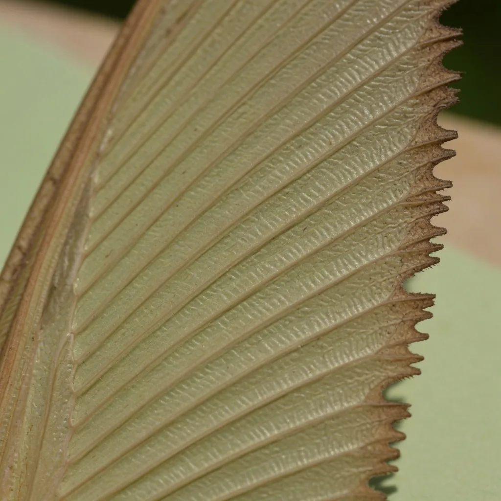 Close-up of a cricket wing surface showing the grooved ridges and jagged file edge used for stridulation