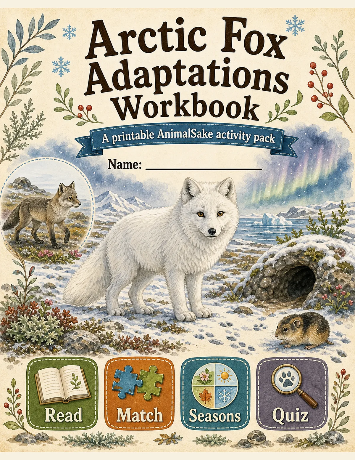 Arctic Fox Adaptations printable workbook cover for kids