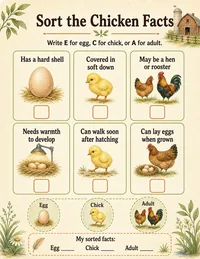 Egg chick adult chicken sorting worksheet