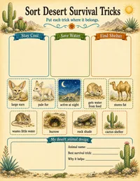Day and night desert animal worksheet