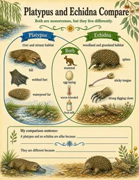 Platypus and echidna comparison worksheet