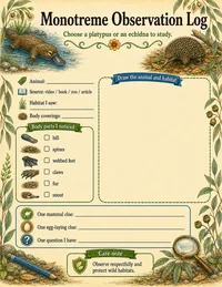 Animal classification notebook page