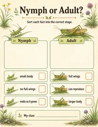 Nymph and adult comparison worksheet