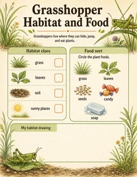 Grasshopper habitat and food worksheet