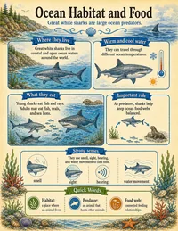 Great white shark habitat infographic