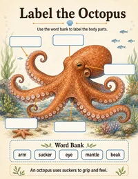 Octopus anatomy labeling worksheet
