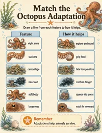 Octopus adaptation matching worksheet