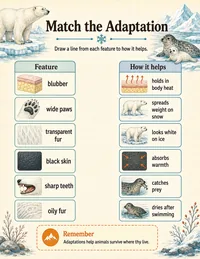 Polar bear adaptation matching worksheet