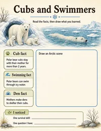 Polar bear cubs and swimmers activity page