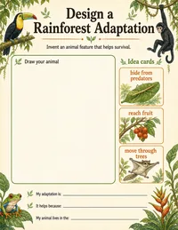 Invent a rainforest adaptation drawing page