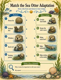 Sea otter adaptation matching worksheet