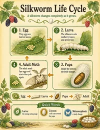Silkworm life cycle infographic