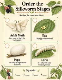 Silkworm life cycle ordering worksheet