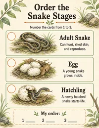 Snake life cycle ordering worksheet
