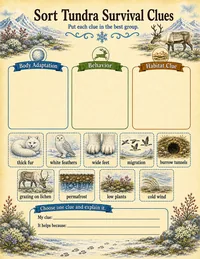 Migration hibernation camouflage sorting worksheet